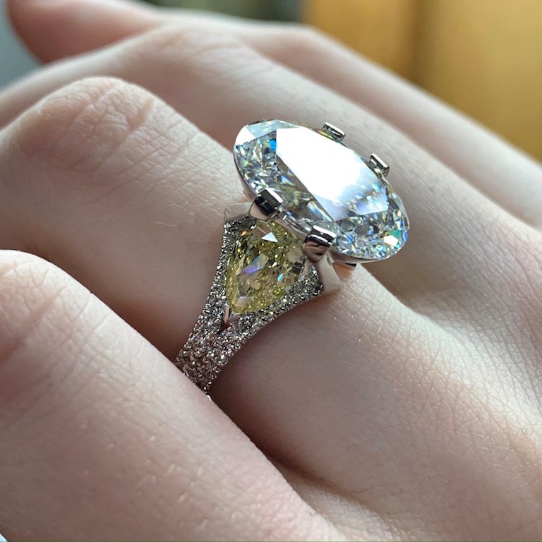 An aquamarine ring worn on the hand