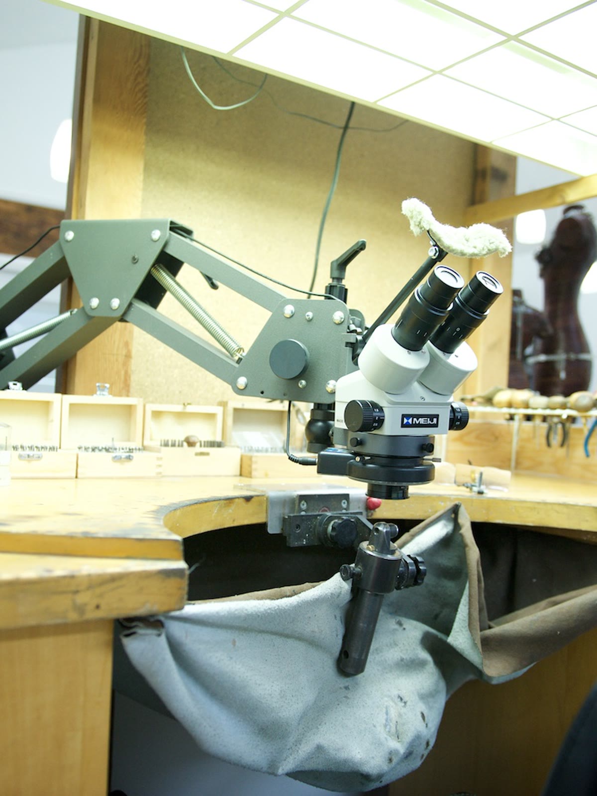 The jeweller's bench and microscope in the Granville Island studio