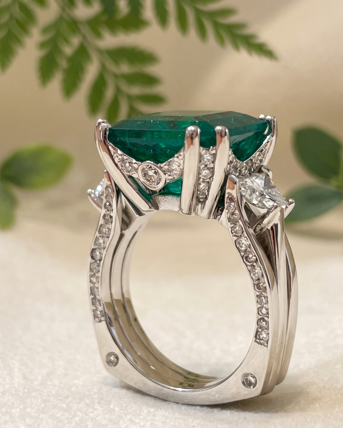 Bespoke emerald and diamond ring