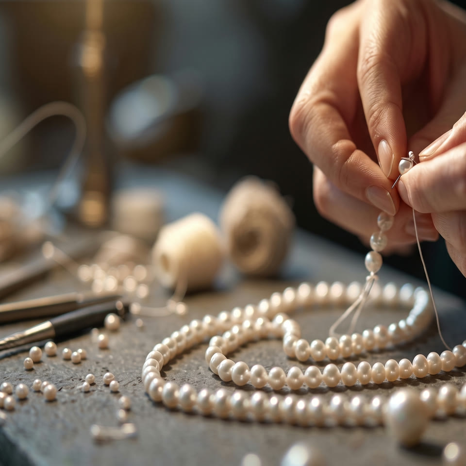 Hand knotting a freshwater pearl strand